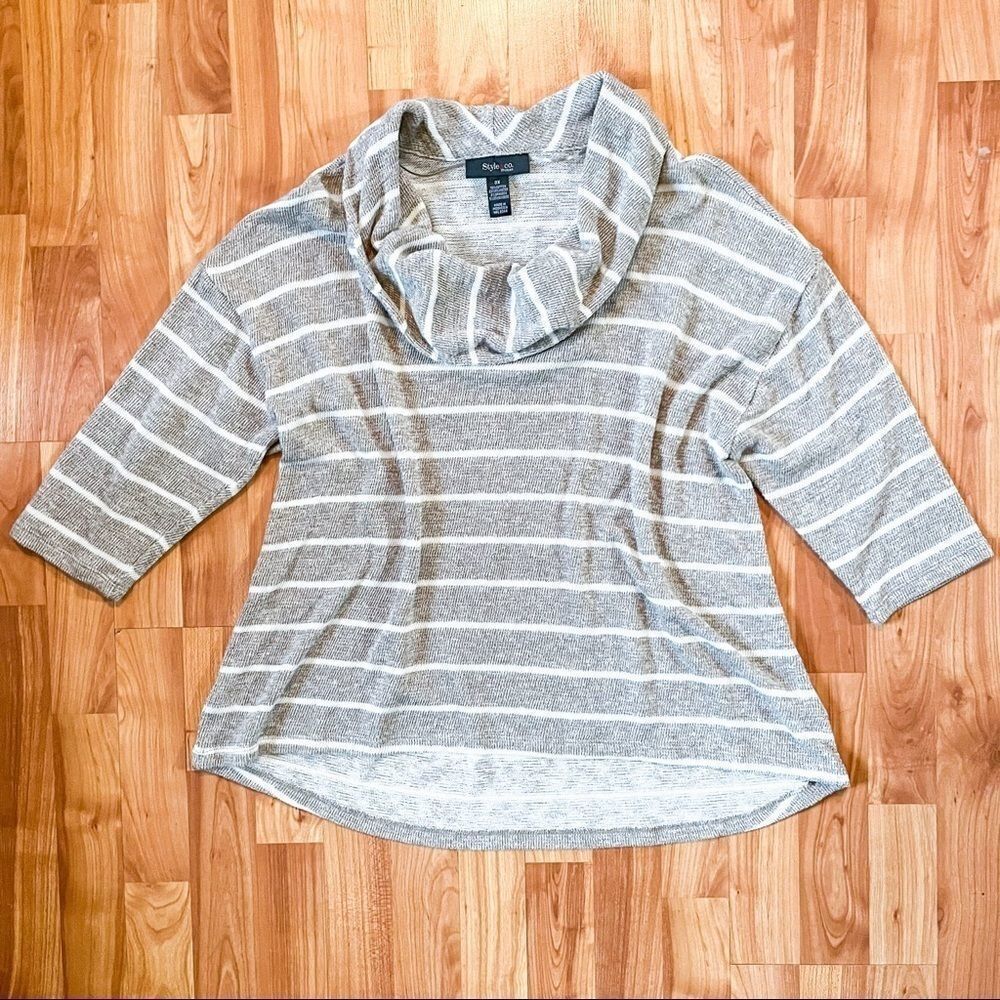 Style & Co || tan white striped cowl neck‎ sweater